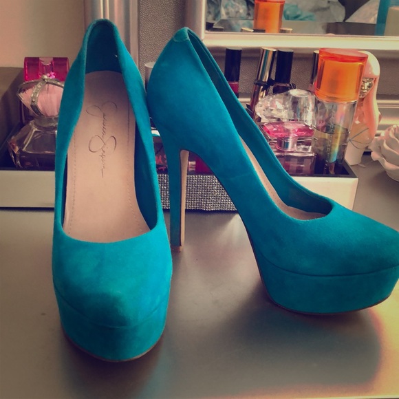 Jessica Simpson Shoes - Jessica Simpson Turquoise Suede Heels Size 6.5